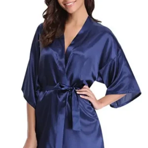 Jedwabisty satynowy szlafrok kimono dla druhny Granatowy