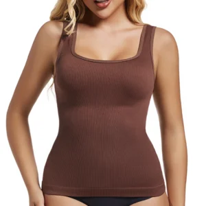 Kamizelka shapewear plus size z kwadratowym dekoltem modelująca brzuch Brązowy