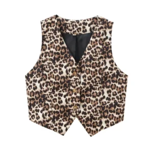 Kamizelka w panterkę — krótka i bezrękawnikowa, streetwear Leopard print