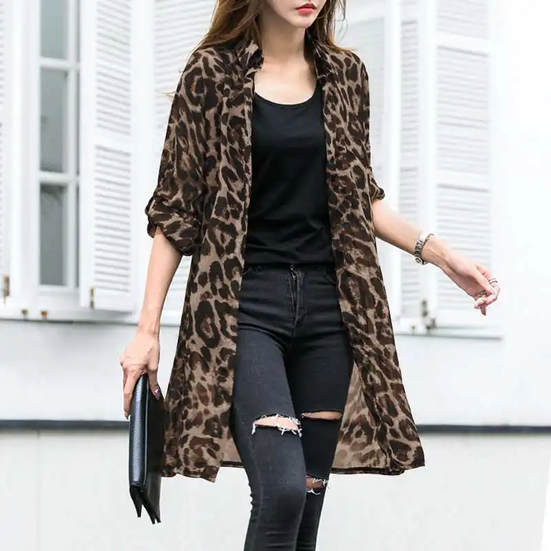 Kardigan damski w cętki, długa kimono narzutka plus size Brązowy