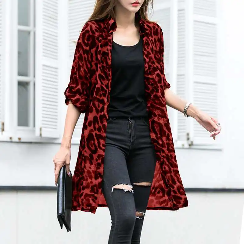 Kardigan damski w cętki, długa kimono narzutka plus size Czerwony