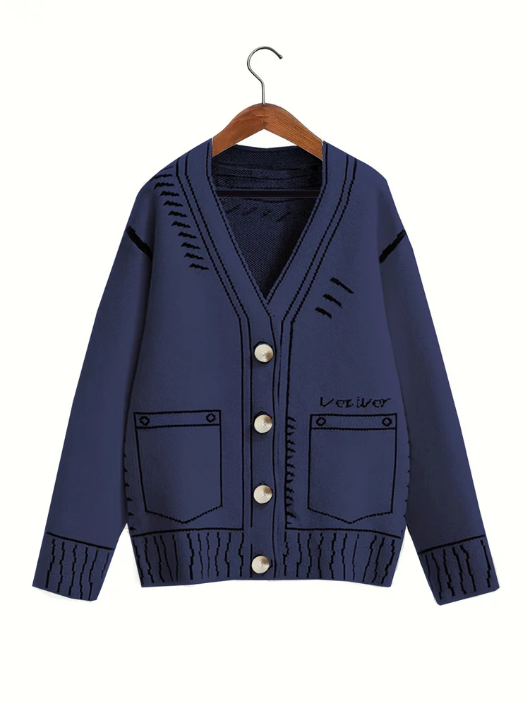 Kardigan damski plus size sweter z odkrytymi ramionami jesień Granatowy