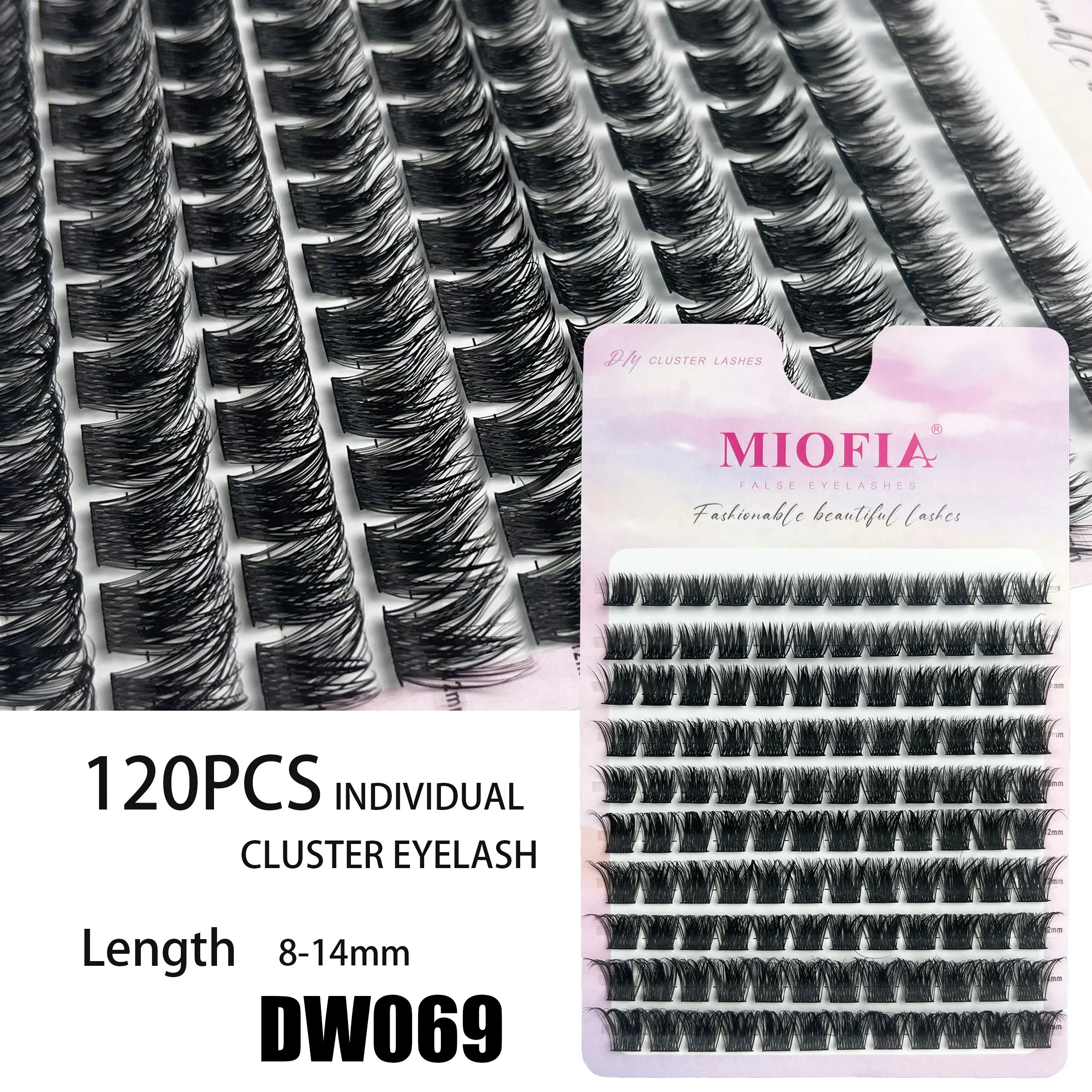 Kępki rzęs D Curl 3D mix długości 8-14mm — 120 klastrów Czarny i czerwony