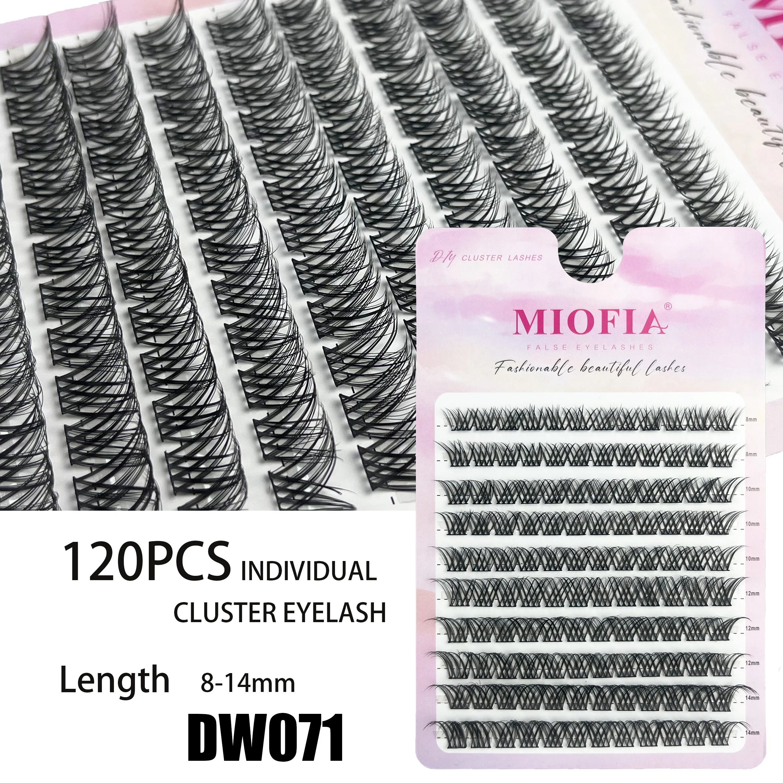 Kępki rzęs D Curl 3D mix długości 8-14mm — 120 klastrów Jasny niebieski