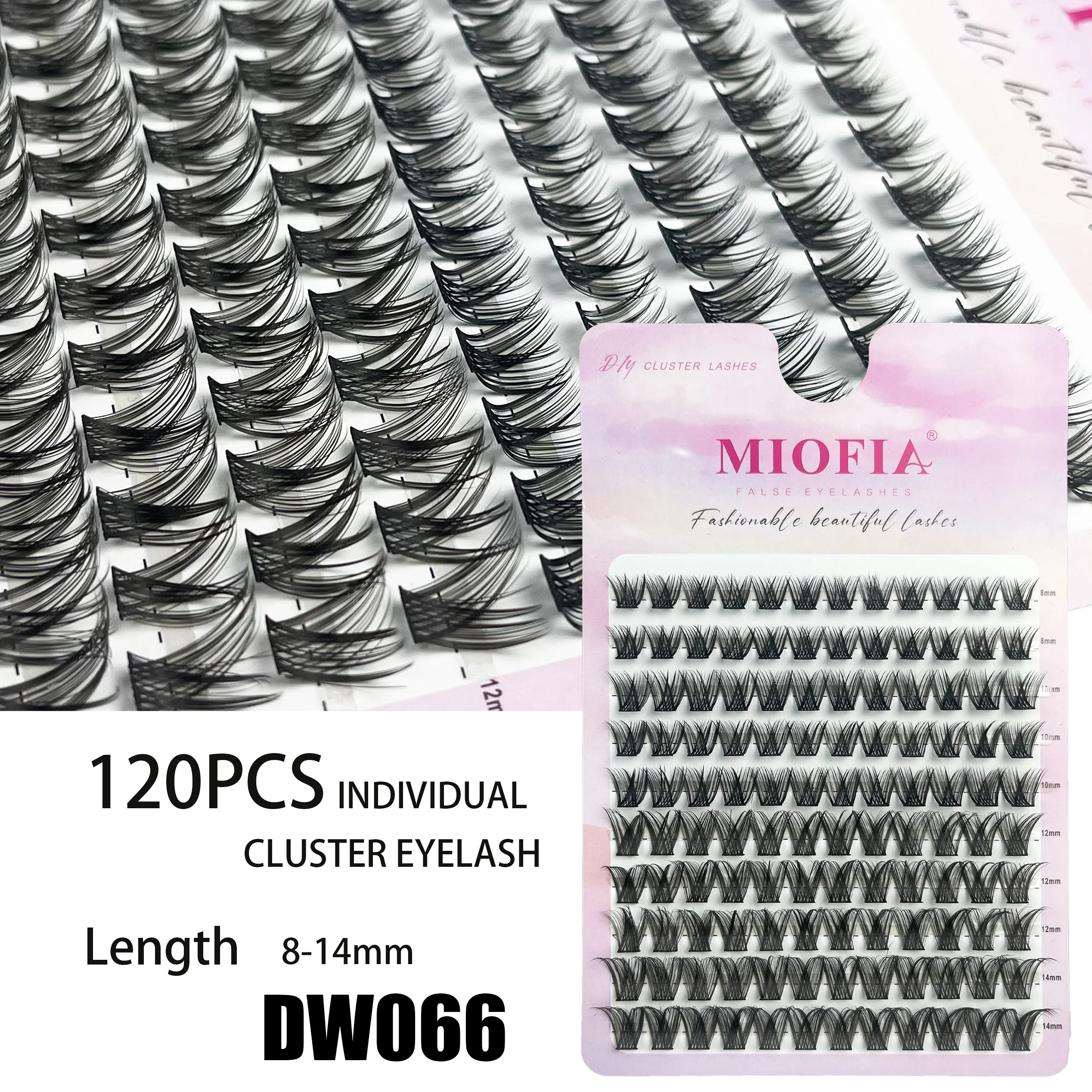 Kępki rzęs D Curl 3D mix długości 8-14mm — 120 klastrów Szczotkowany chrom