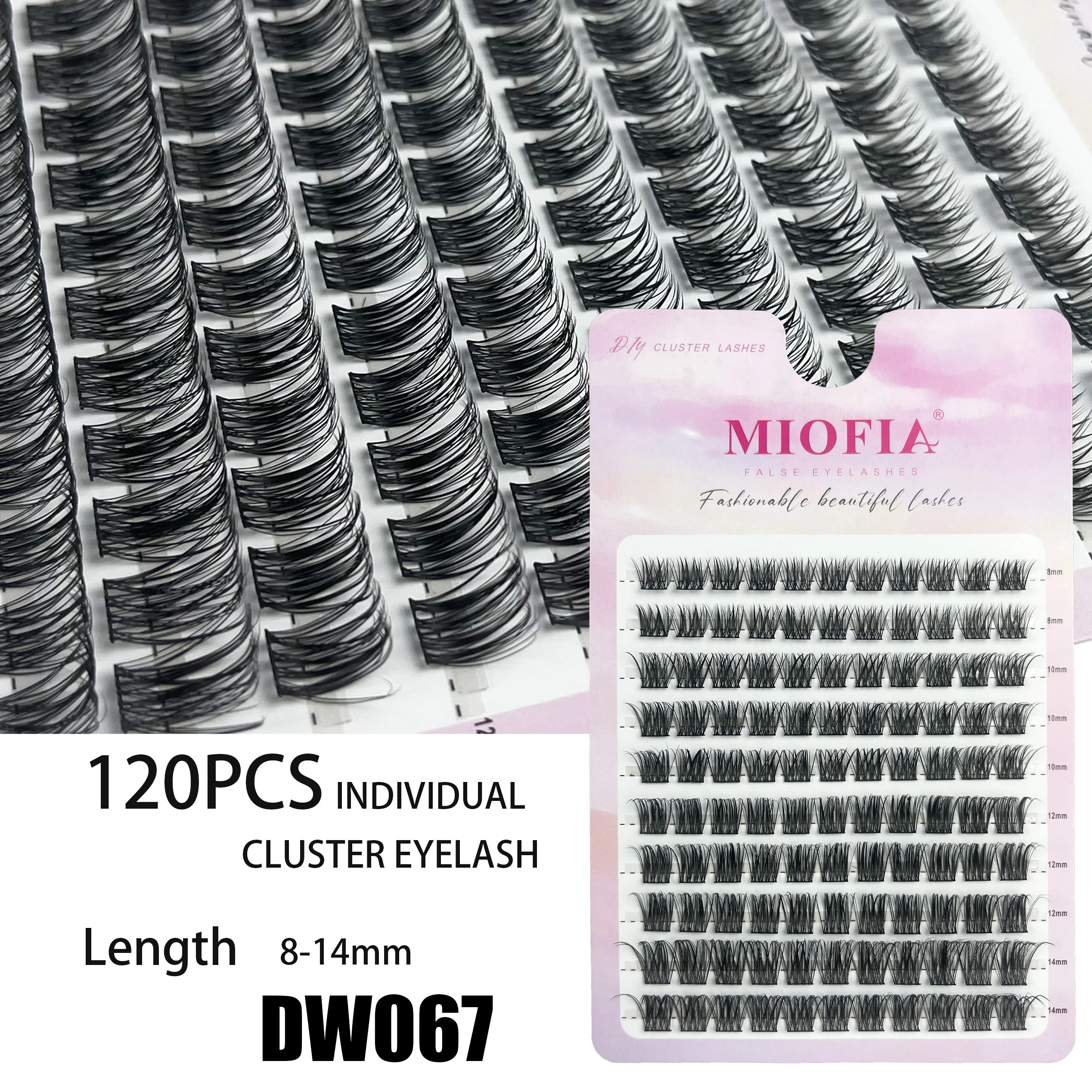 Kępki rzęs D Curl 3D mix długości 8-14mm — 120 klastrów Szczotkowany łupek