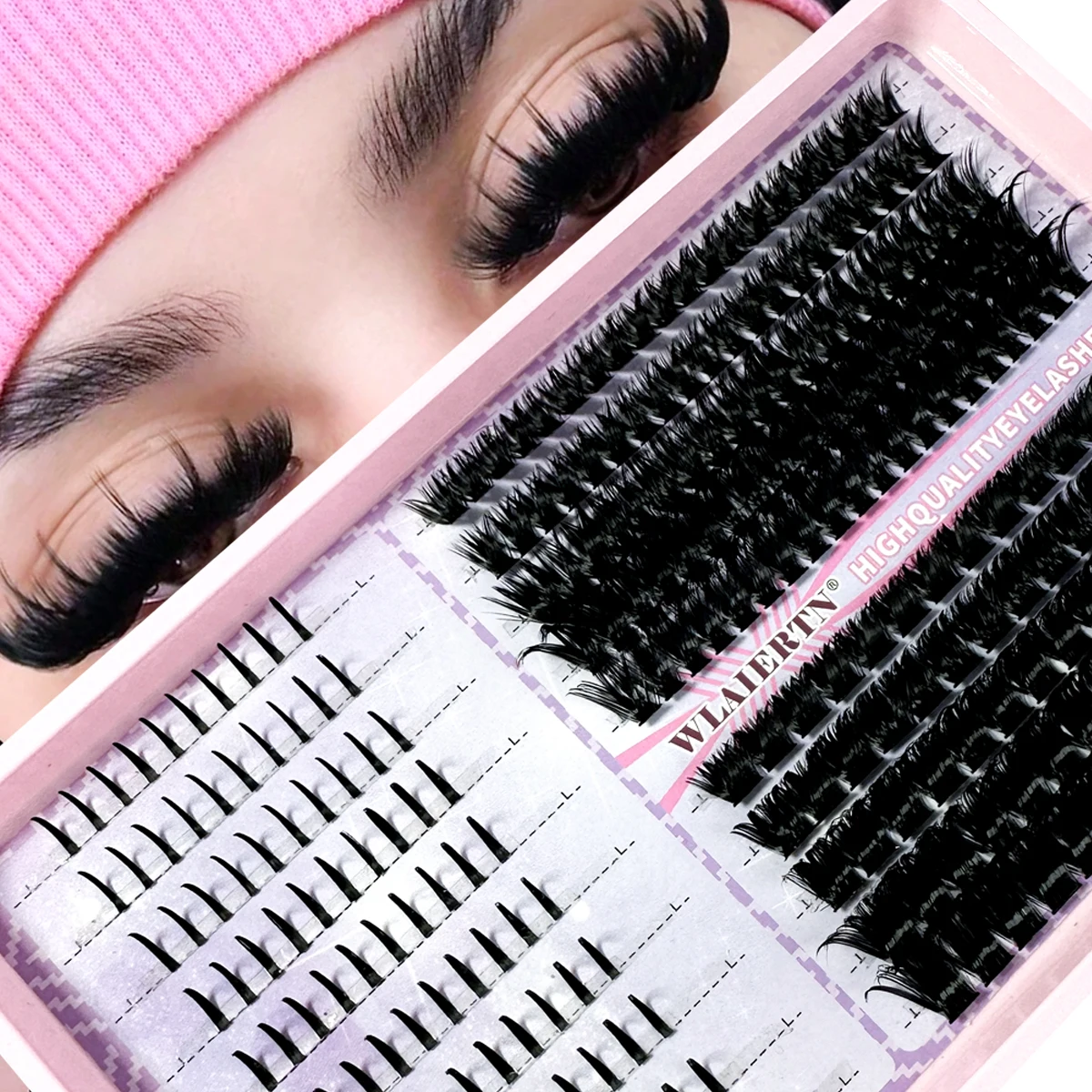 Kępki rzęs Spikes 3D D-curl DIY do przedłużania 10-16mm Czarny i srebrny