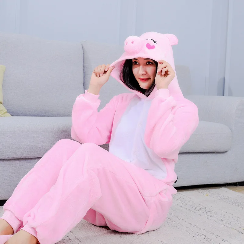 Kigurumi piżama różowa świnka onesie damska na imprezy Beżowy