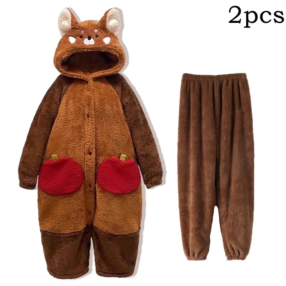 Kigurumi szop pracz onesie piżama kreskówka zimowa Koralowa czerwona