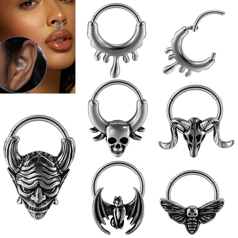 Kliker piercing do nosa i ucha ze stali chirurgicznej 16G – motyl i kot Biały