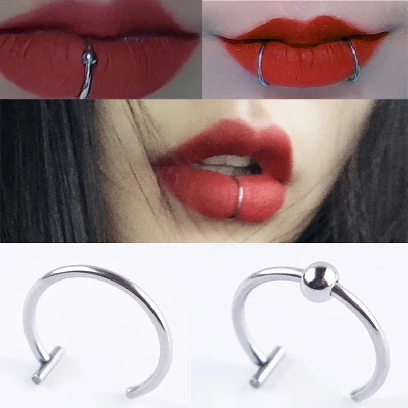 Kółko do piercingu nosa i ust bez konieczności przekłuwania – klips septum punk Czarny