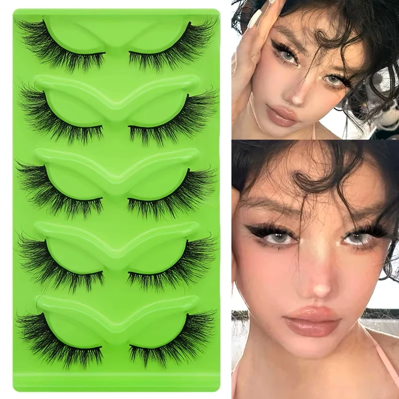 Kocie rzęsy w paskach DINGSEN — 5 par puszyste naturalne długie Czarny i czerwony