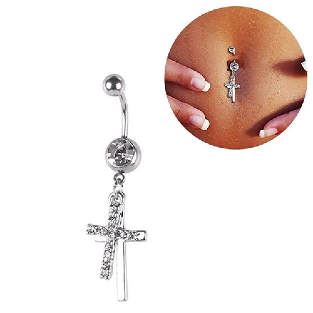 Kolczyk do pępka ze stali z kryształem — seksowny piercing brzucha Kolor jasnożółtego złota