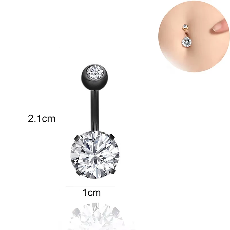 Kolczyk do pępka ze stali z kryształem — seksowny piercing brzucha Złoty kolor
