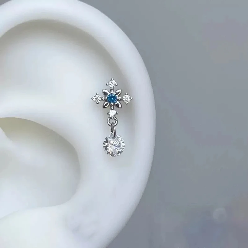 Kolczyk piercing gwiazda miłość cyrkon stal 316L Y2K Platynowane