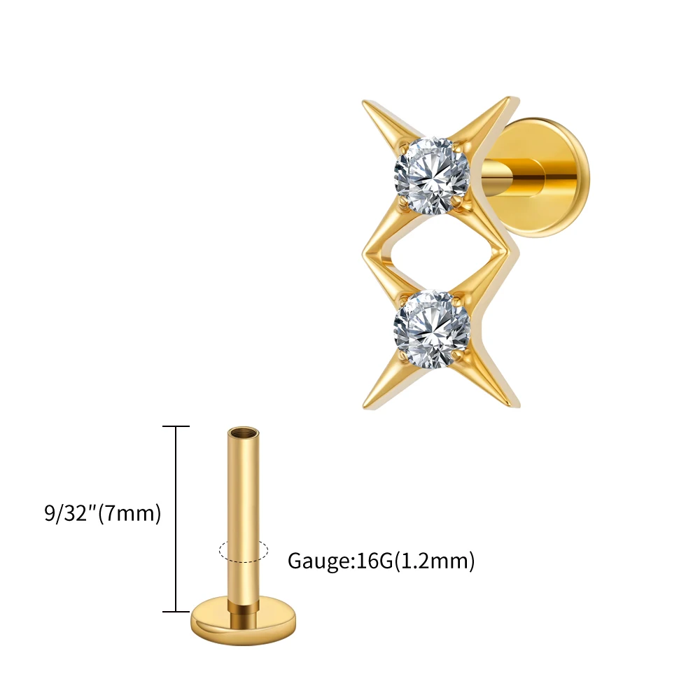Kolczyk do piercingu helix i tragus z tytanu z gwiazdkami i cyrkoniami Antyczne posrebrzane
