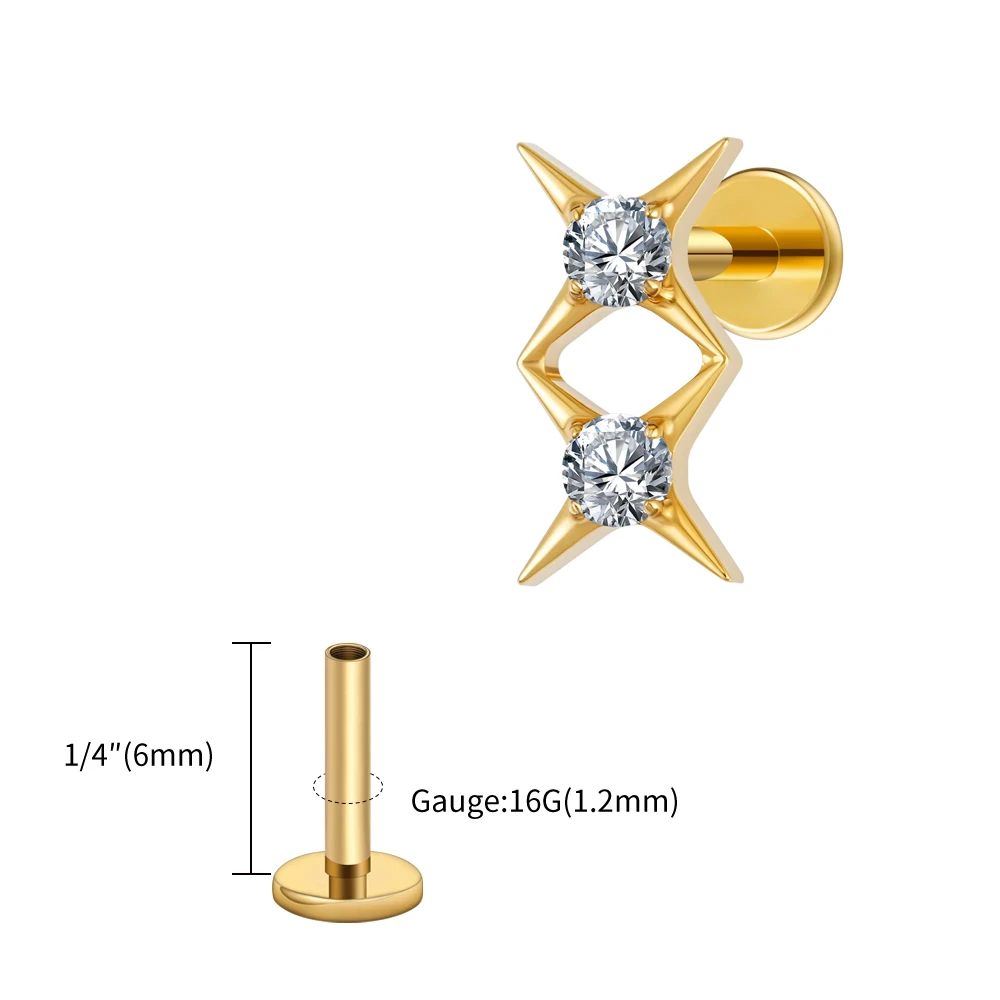 Kolczyk do piercingu helix i tragus z tytanu z gwiazdkami i cyrkoniami Antyczne pozłacane