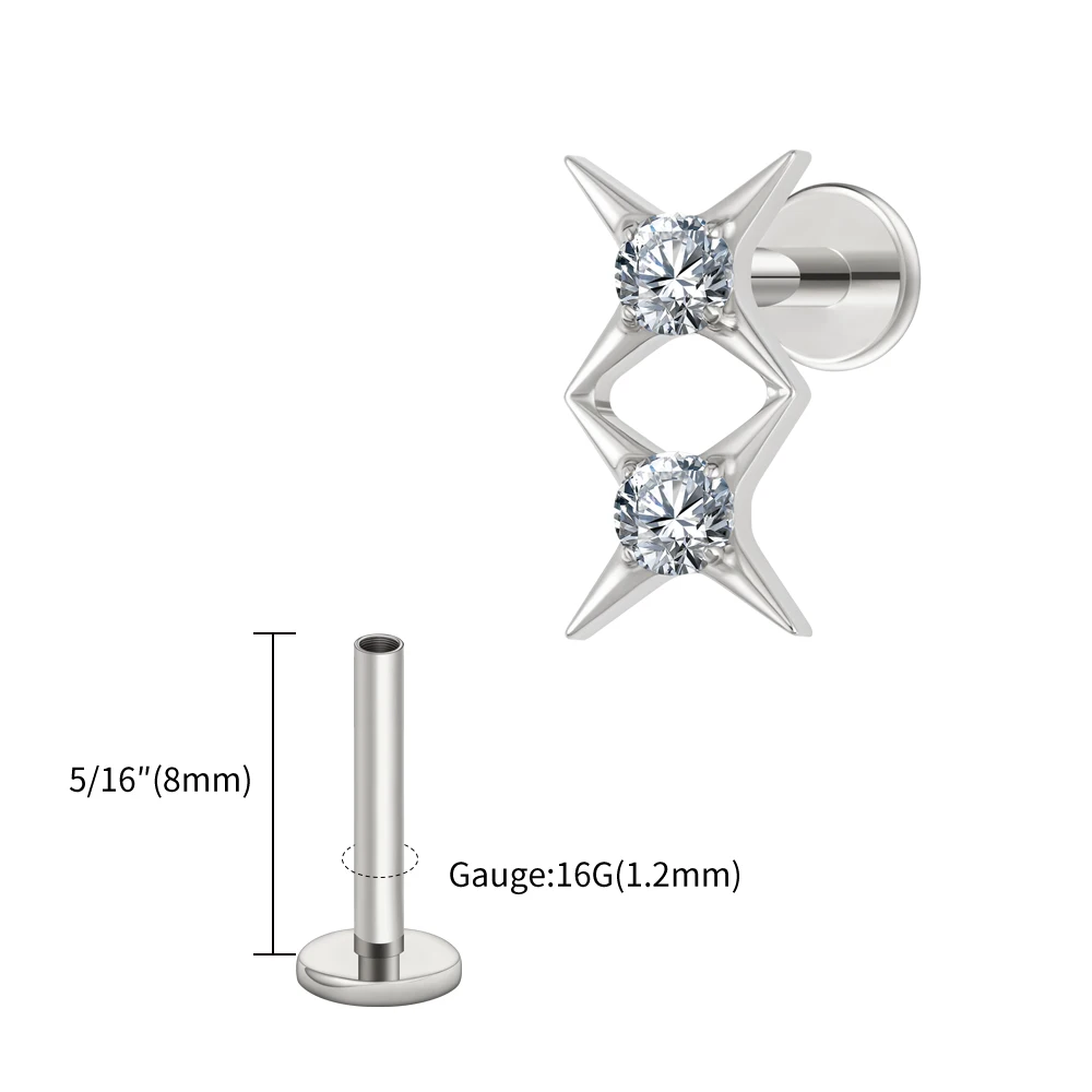 Kolczyk do piercingu helix i tragus z tytanu z gwiazdkami i cyrkoniami Imitacja rodowana