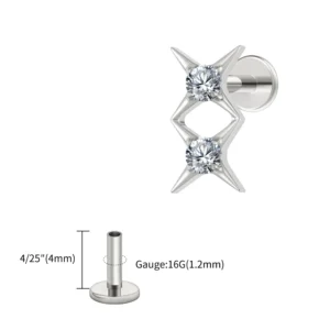 Kolczyk do piercingu helix i tragus z tytanu z gwiazdkami i cyrkoniami Kolor jasnożółtego złota