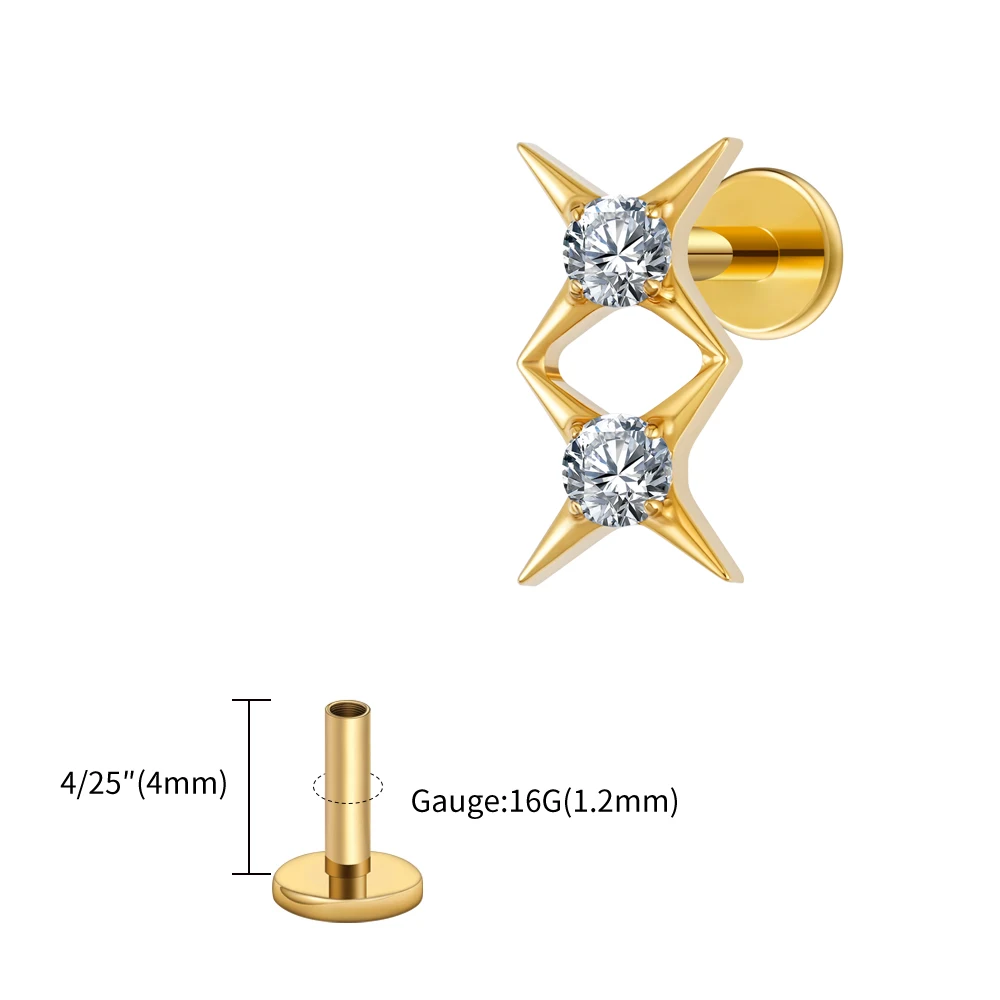 Kolczyk do piercingu helix i tragus z tytanu z gwiazdkami i cyrkoniami Platynowane