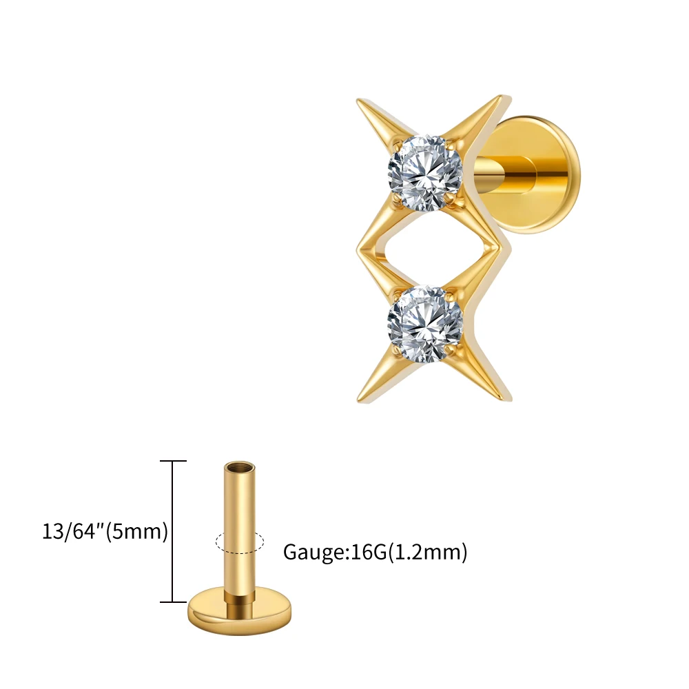 Kolczyk do piercingu helix i tragus z tytanu z gwiazdkami i cyrkoniami Pokryty tytanem