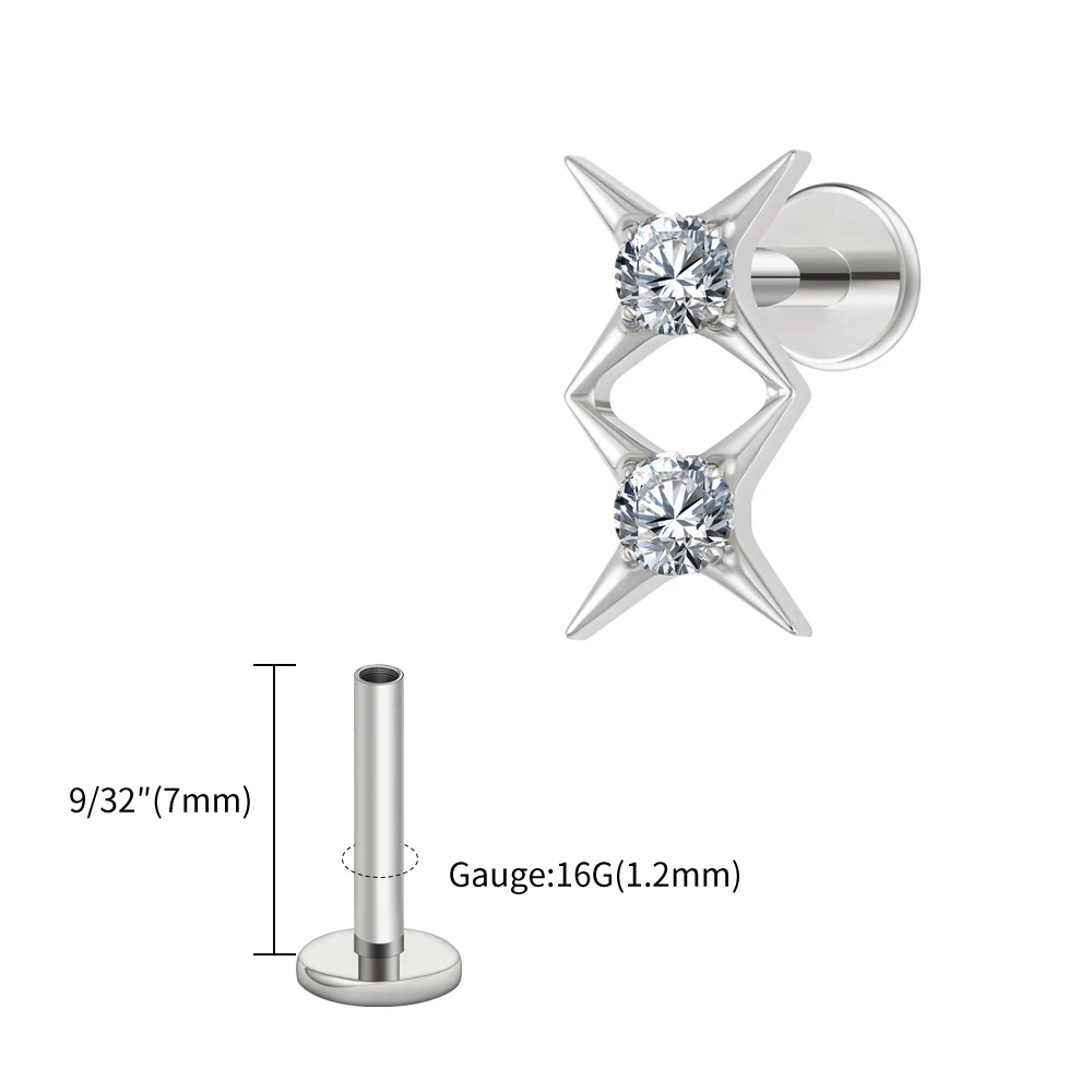 Kolczyk do piercingu helix i tragus z tytanu z gwiazdkami i cyrkoniami Posrebrzane