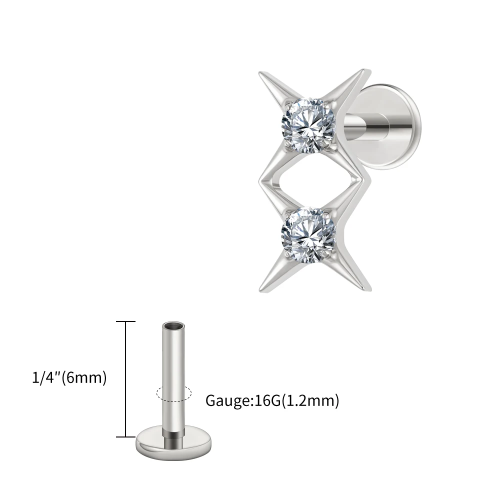 Kolczyk do piercingu helix i tragus z tytanu z gwiazdkami i cyrkoniami Rodowany