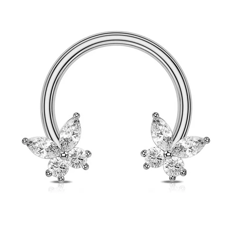 Kolczyk piercing przegrody nosa motyl serce stal chirurgiczna Czerwony