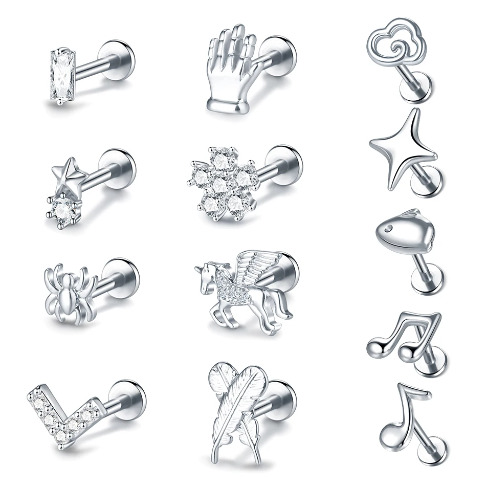 Kolczyk do piercingu tragus, daith i helix z cyrkoniowym kwiatem Biały
