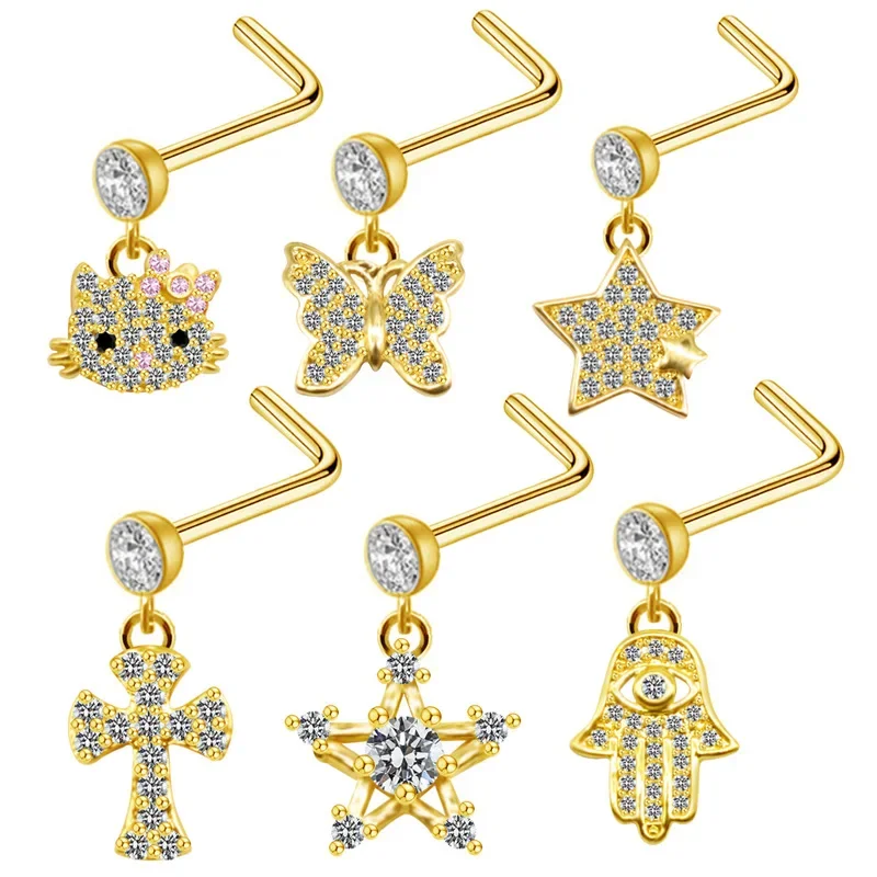 Kolczyki do nosa z kocią głową piercing biżuteria do ciała Biały