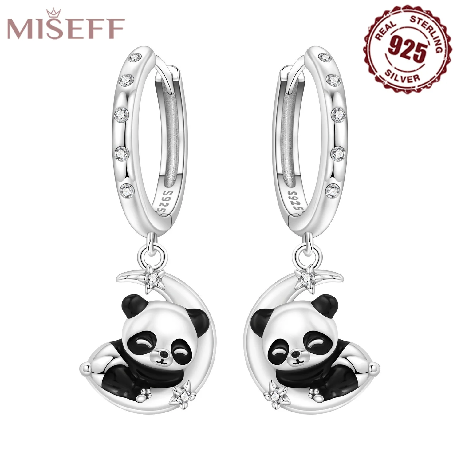 Kolczyki MISEFF ze srebra 925 panda i kocia łapka Niebieski