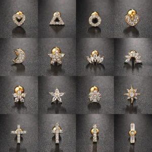 Kolczyki tragus helix piercing kwiat gwiazdka krzyżyk ze stali Jasny
