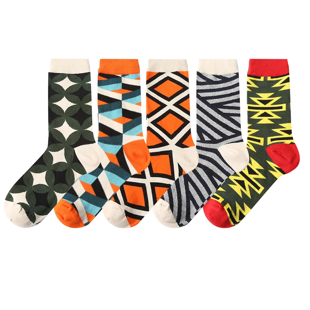 Kolorowe skarpetki damskie Harajuku 5 par — crew socks street style Beżowy