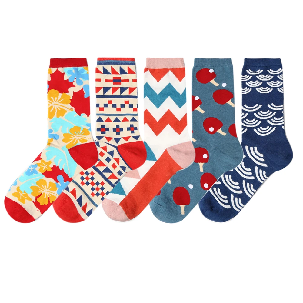 Kolorowe skarpetki damskie Harajuku 5 par — crew socks street style Czarny niebieski