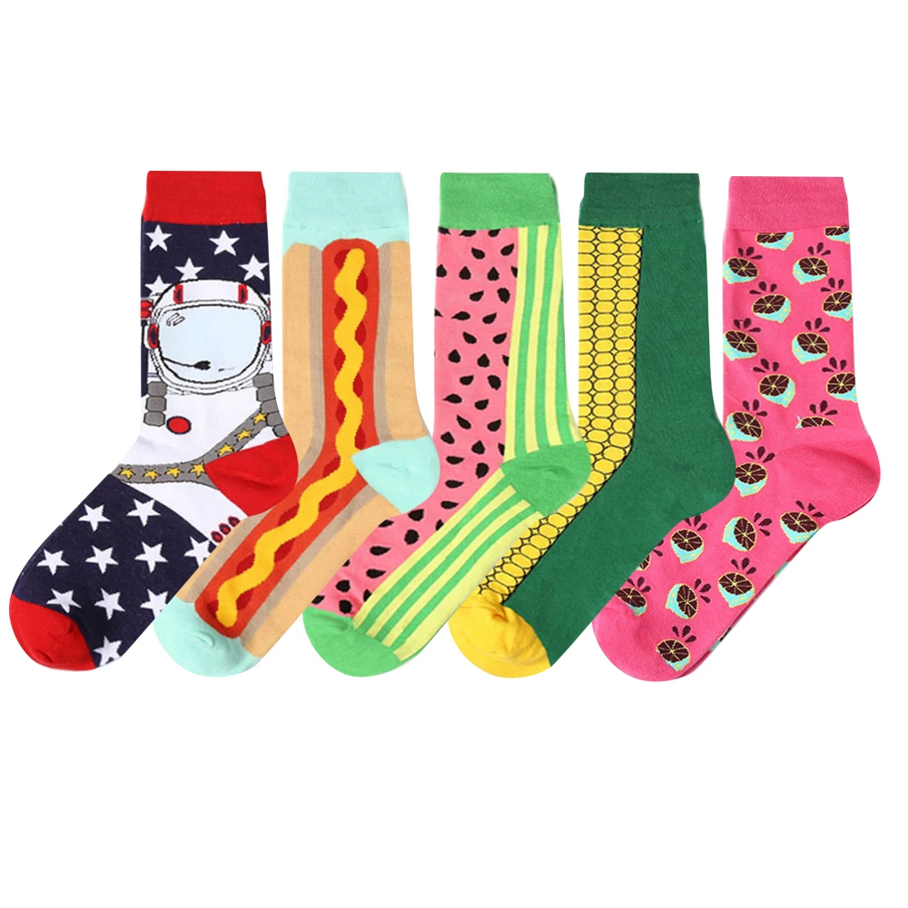 Kolorowe skarpetki damskie Harajuku 5 par — crew socks street style Złoty