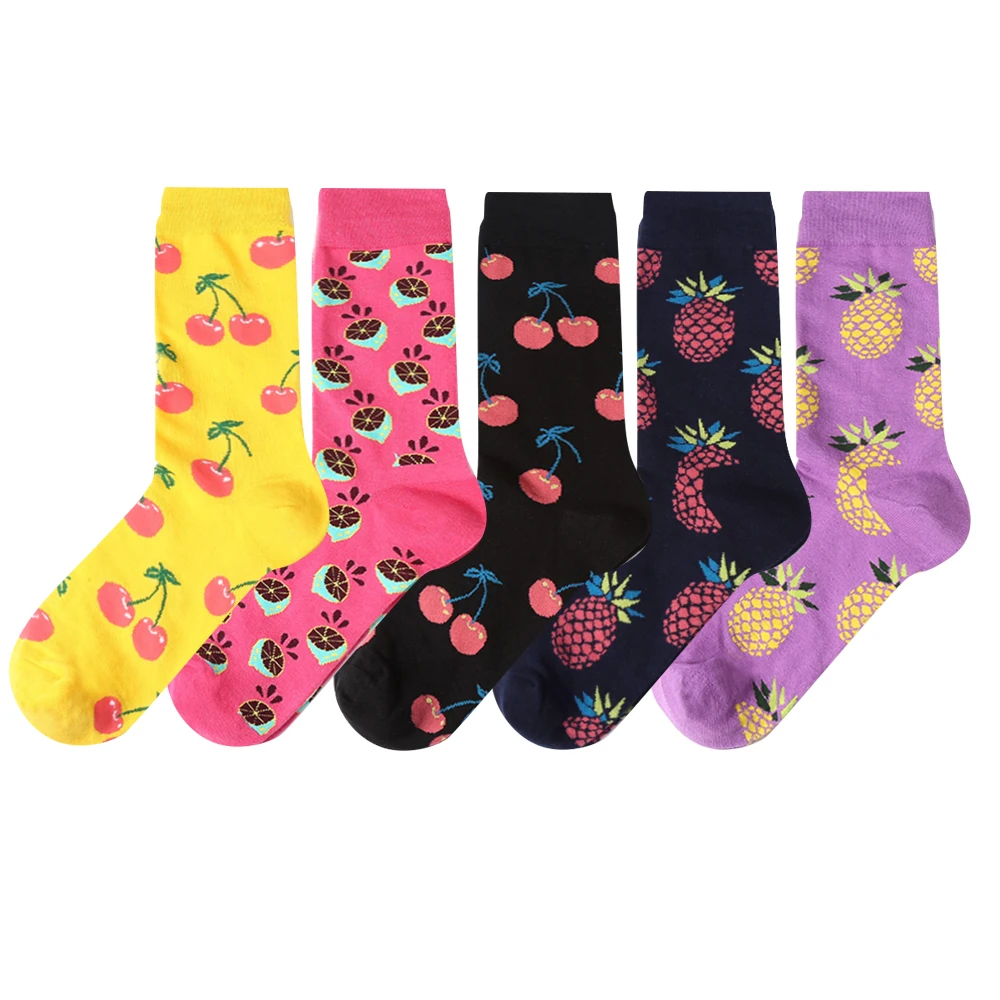 Kolorowe skarpetki damskie Harajuku 5 par — crew socks street style Jasny niebieski