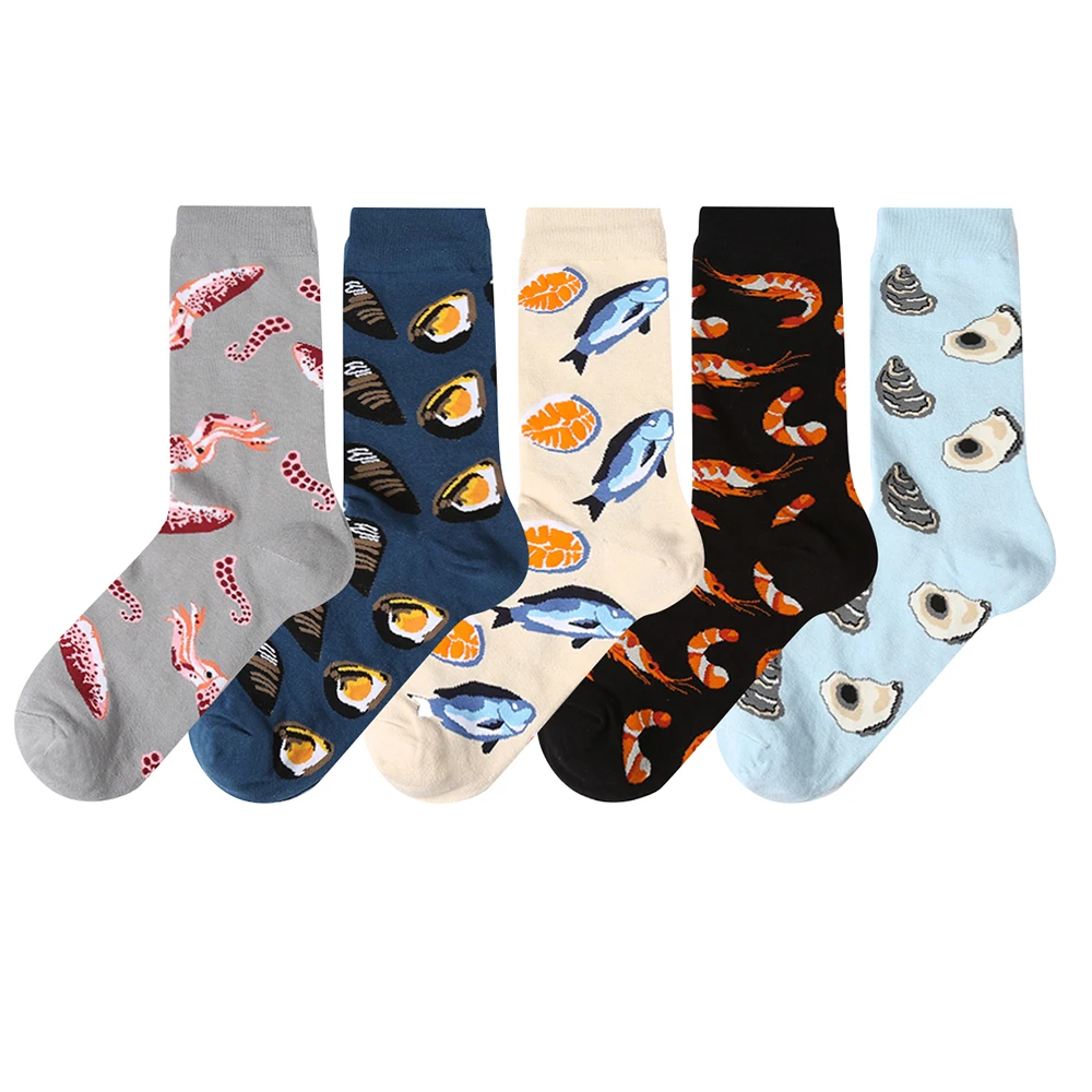 Kolorowe skarpetki damskie Harajuku 5 par — crew socks street style Niebieski biały