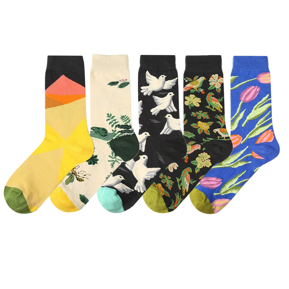Kolorowe skarpetki damskie Harajuku 5 par — crew socks street style Szary czarny