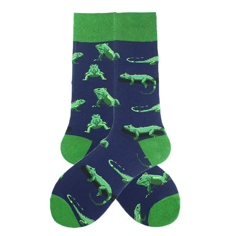 Kolorowe śmieszne skarpetki unisex z wzorami — dinozaury, rekiny, kosmos Pomarańczowy