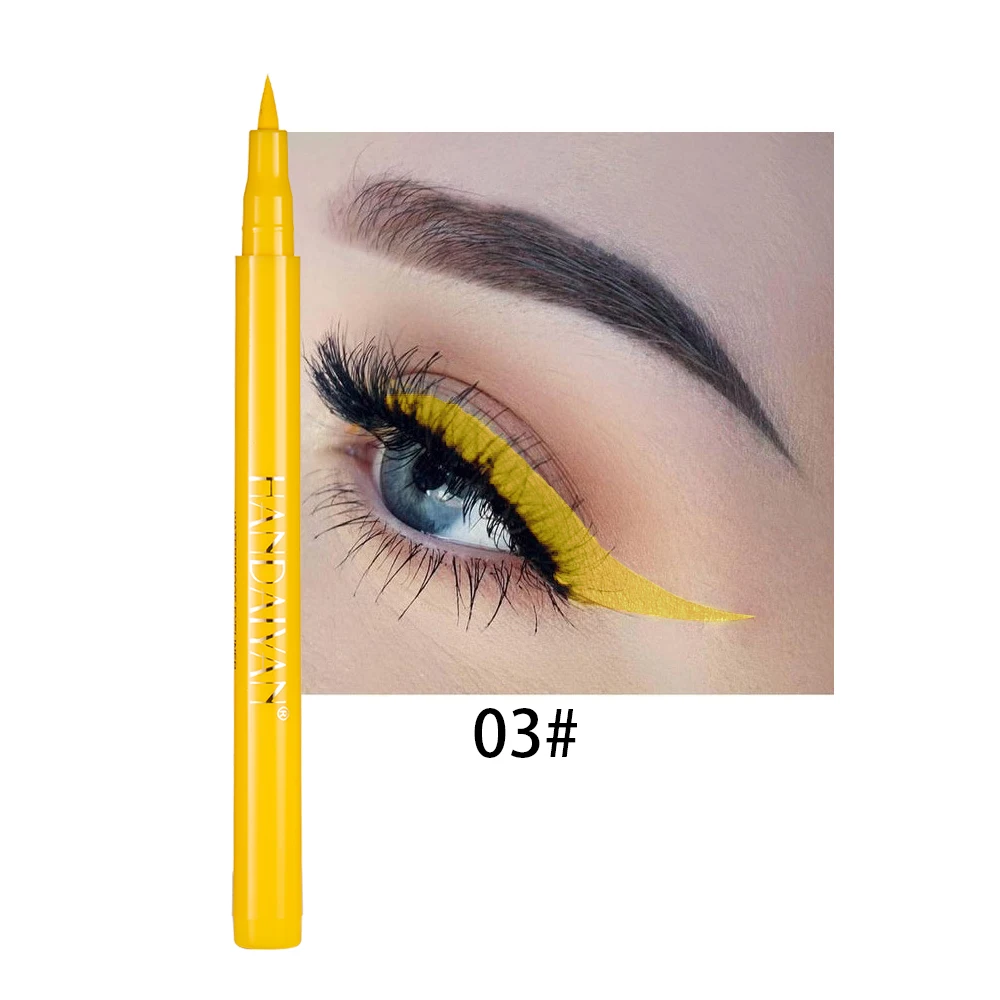 Kolorowy płynny eyeliner matowy — wodoodporny tęczowy długopis do oczu żółty