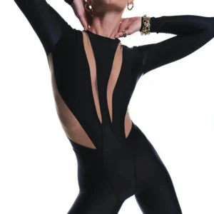 Kombinezon damski bodycon z zamkiem długi rękaw czarny Czarny