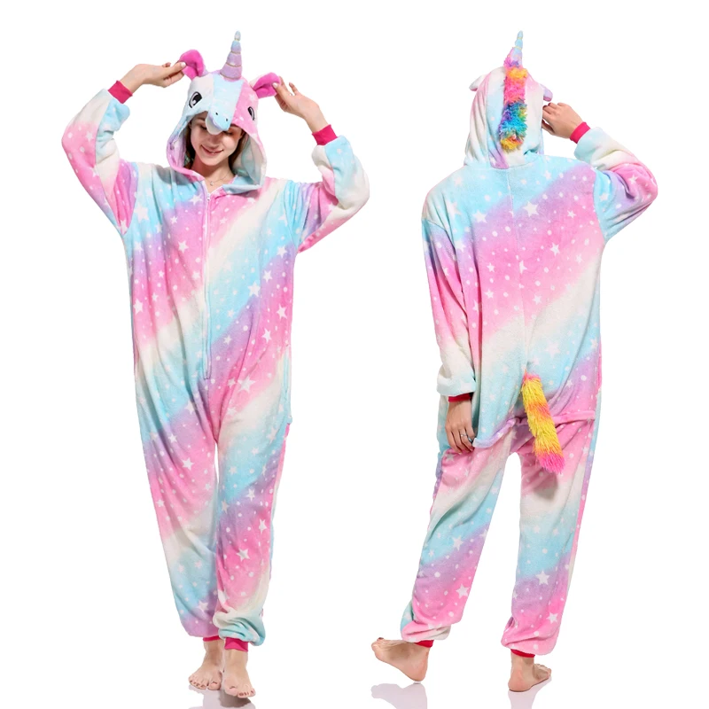Kombinezon kigurumi jednorożec flanelowy piżama dla kobiet Fuksja