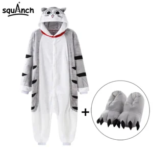 Kombinezon kigurumi kotek z kapciami Srebrny