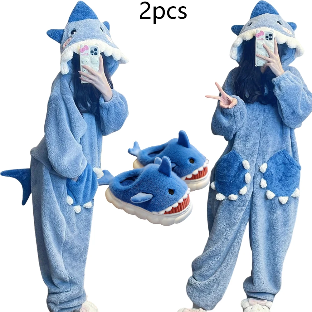 Kombinezon kigurumi rekin – damska piżama onesie z kapturem Beżowy