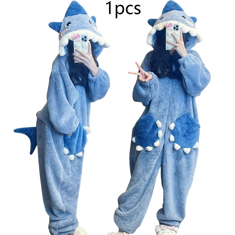 Kombinezon kigurumi rekin – damska piżama onesie z kapturem Turkusowy
