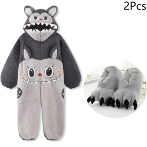 Ciepły kombinezon piżama kigurumi jednorożec-kot Robe and slipper2