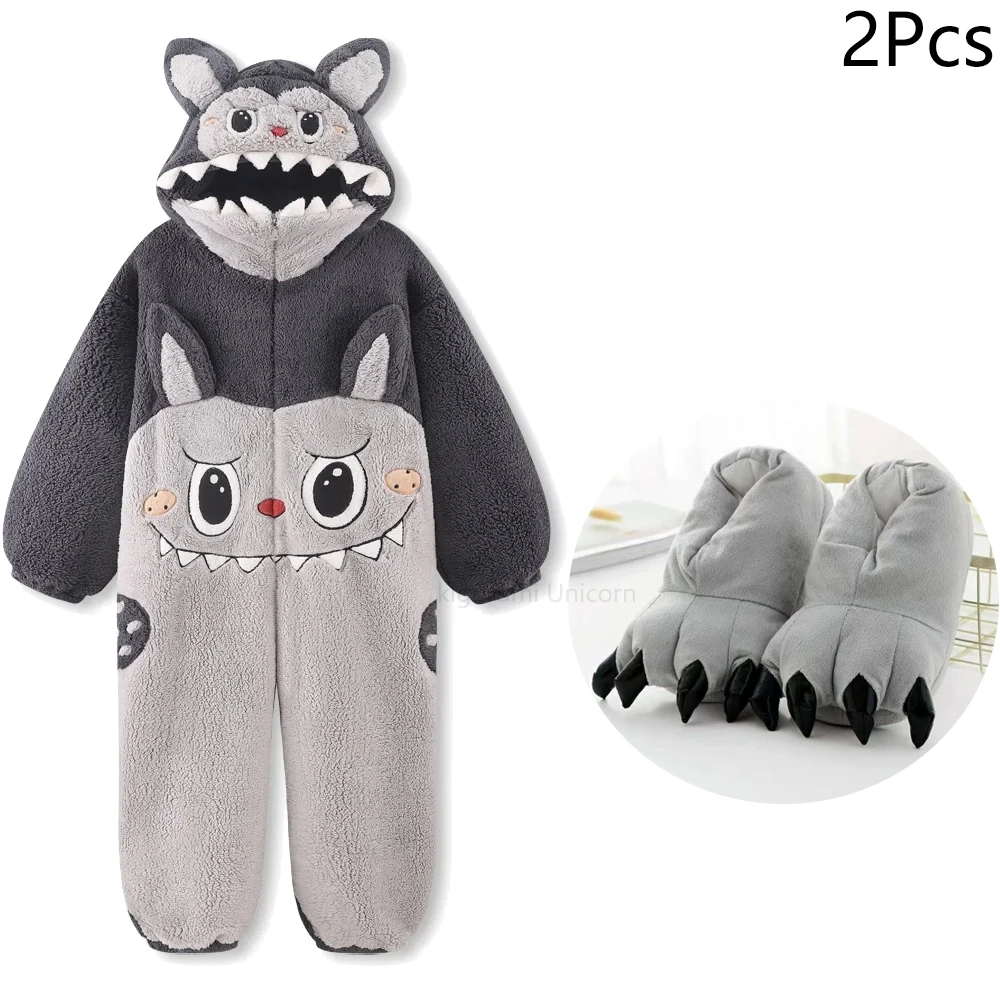 Ciepły kombinezon piżama kigurumi jednorożec-kot Robe and slipper2