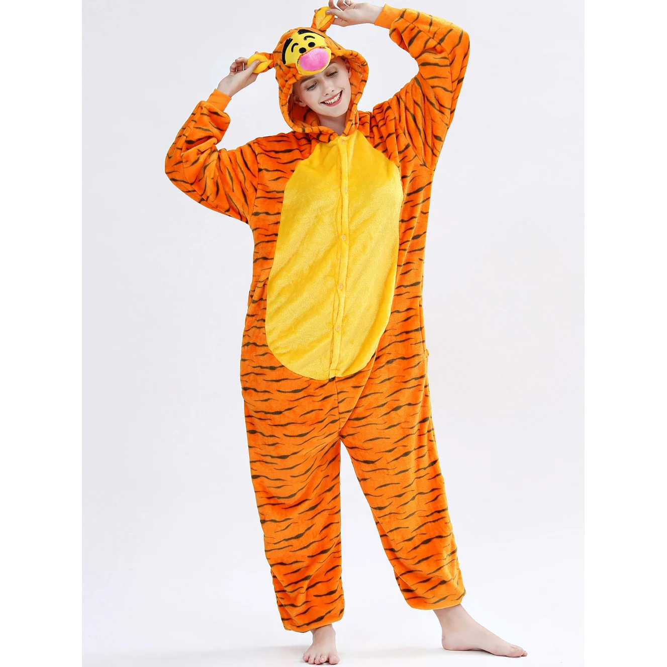 Kombinezon piżamowy tygrys flanelowy dla dorosłych kigurumi onesie Beżowy
