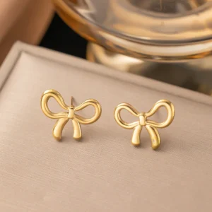 Komplet biżuterii ze stali szlachetnej z kokardką — naszyjnik, bransoletka, kolczyki Dg4242 earring