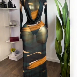 Komplet body tie-dye z długim rękawem i spódnica midi maxi Wielo